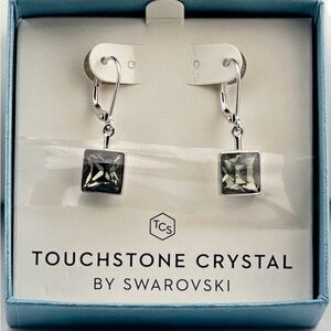 TOUCHSTONE CRYSTAL by Swarovski EARRINGS, Prima Earrings - Black Diamond, NEW.